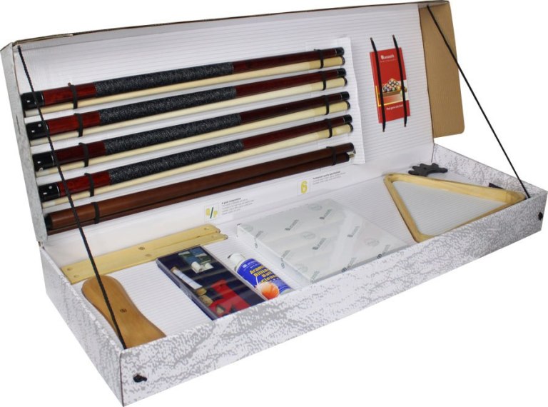 Log Pool Table Kit with balls and triangle cues brush