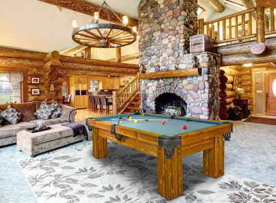 Rustic ranch log cabin pool tables
